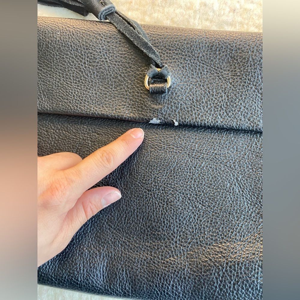 Anthropologie Black Leather Clutch Bag with Suede Tassel - Picture 2 of 8